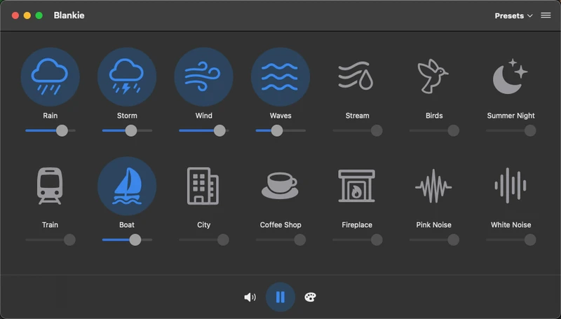 Screenshot of the Blankie app
