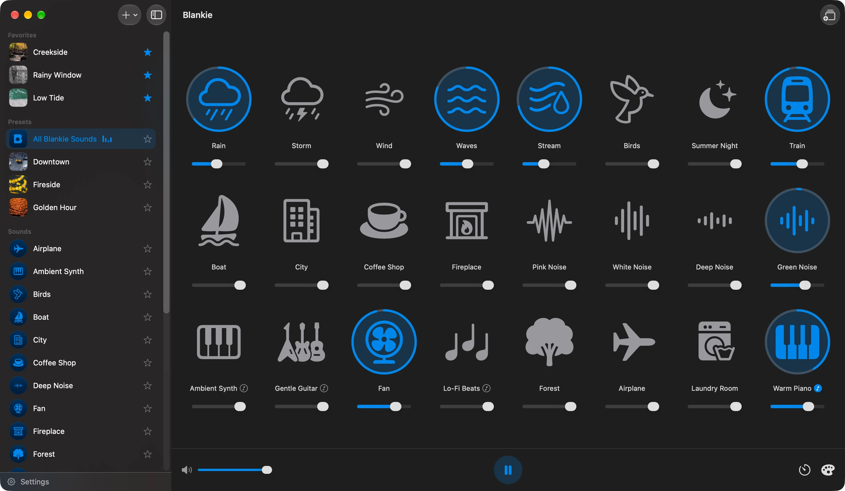 Blankie on Mac with several ambient sounds playing at once